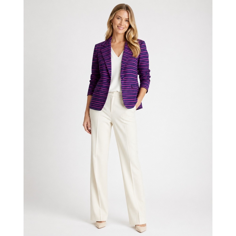 Talbots Blazer Jacket Womens 10 Purple Blue‎ Cotton Silk Stripe Lined Pockets